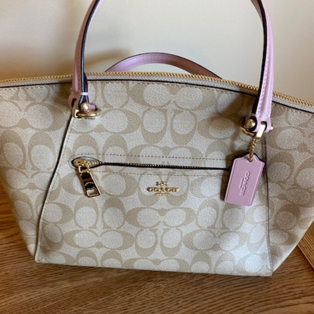 PRAIRIE SATCHEL IN SIGNATURE CANVAS (COACH F79998) SV/KHAKI LT PINK